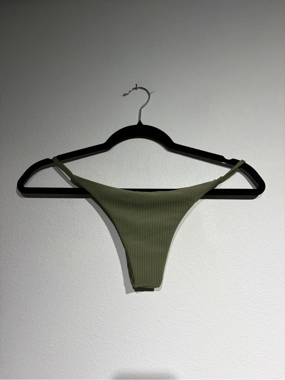 Frankies Bikinis Olive Green Ribbed String Bikini Bottom Size Large